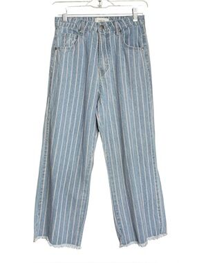 Mink Pink Denim Red Pinstripe Ankle Cropped Jeans Size XS 26 Mid Wash Wide Leg
